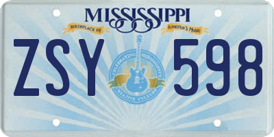 MS license plate ZSY598