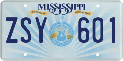 MS license plate ZSY601