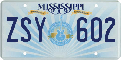 MS license plate ZSY602