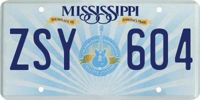 MS license plate ZSY604