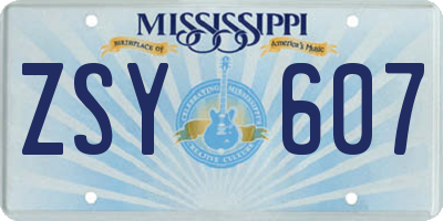 MS license plate ZSY607