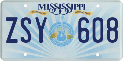 MS license plate ZSY608