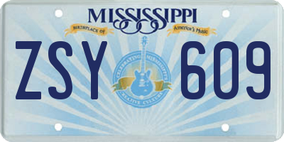 MS license plate ZSY609