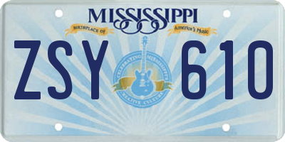 MS license plate ZSY610