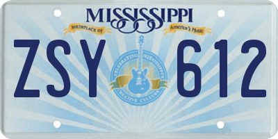 MS license plate ZSY612