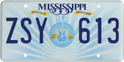 MS license plate ZSY613