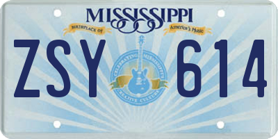 MS license plate ZSY614