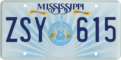 MS license plate ZSY615