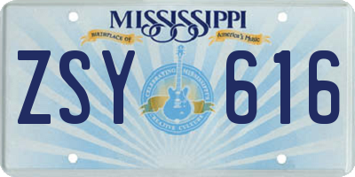 MS license plate ZSY616
