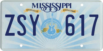 MS license plate ZSY617