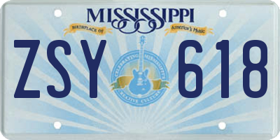 MS license plate ZSY618