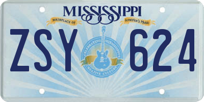 MS license plate ZSY624
