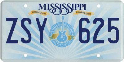 MS license plate ZSY625