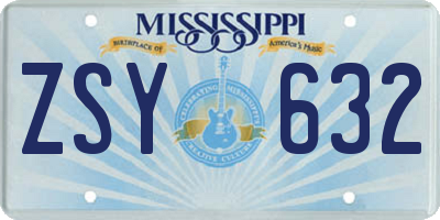 MS license plate ZSY632