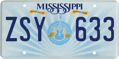 MS license plate ZSY633
