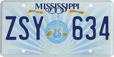 MS license plate ZSY634
