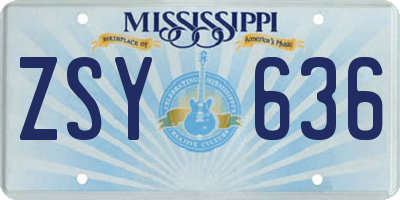 MS license plate ZSY636