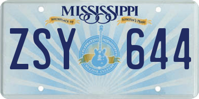 MS license plate ZSY644