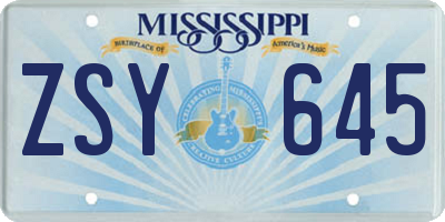 MS license plate ZSY645