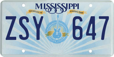 MS license plate ZSY647