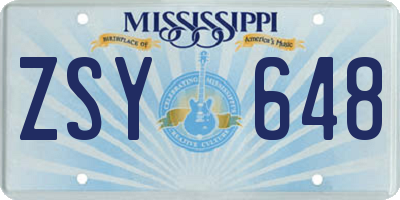 MS license plate ZSY648