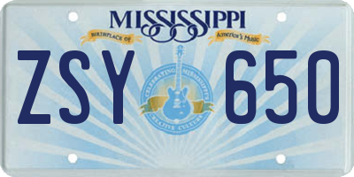 MS license plate ZSY650