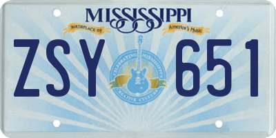 MS license plate ZSY651