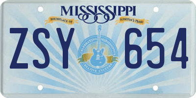 MS license plate ZSY654