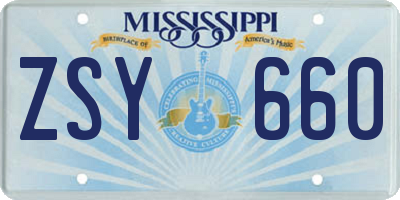 MS license plate ZSY660