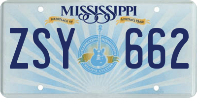 MS license plate ZSY662