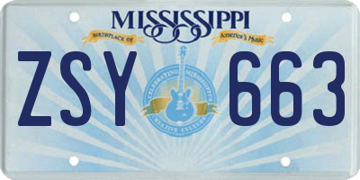 MS license plate ZSY663