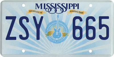 MS license plate ZSY665