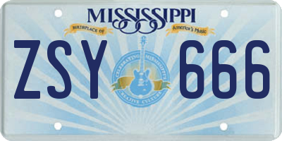MS license plate ZSY666