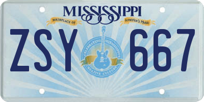 MS license plate ZSY667