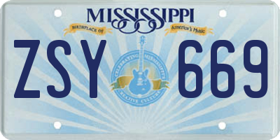 MS license plate ZSY669