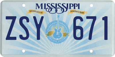 MS license plate ZSY671