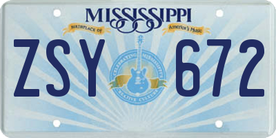 MS license plate ZSY672