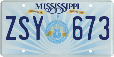 MS license plate ZSY673