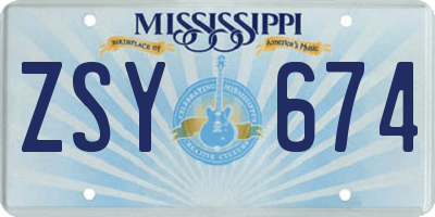 MS license plate ZSY674