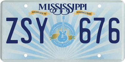 MS license plate ZSY676