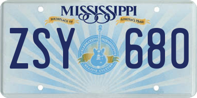 MS license plate ZSY680