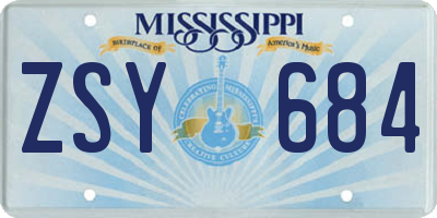 MS license plate ZSY684