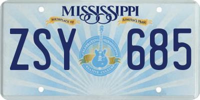 MS license plate ZSY685