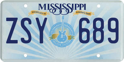 MS license plate ZSY689