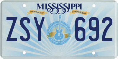 MS license plate ZSY692