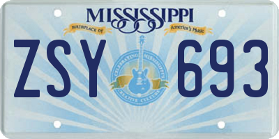 MS license plate ZSY693