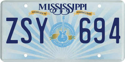 MS license plate ZSY694