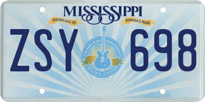 MS license plate ZSY698