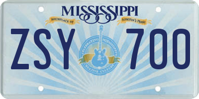 MS license plate ZSY700