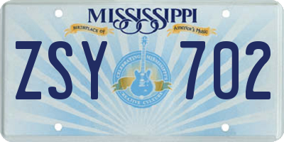 MS license plate ZSY702